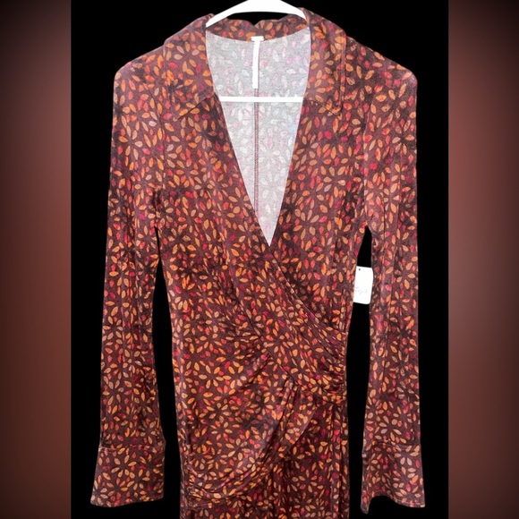 Free People Shayla Wrap Midi Chocolate Combo Dress Size S - Picture 3 of 12